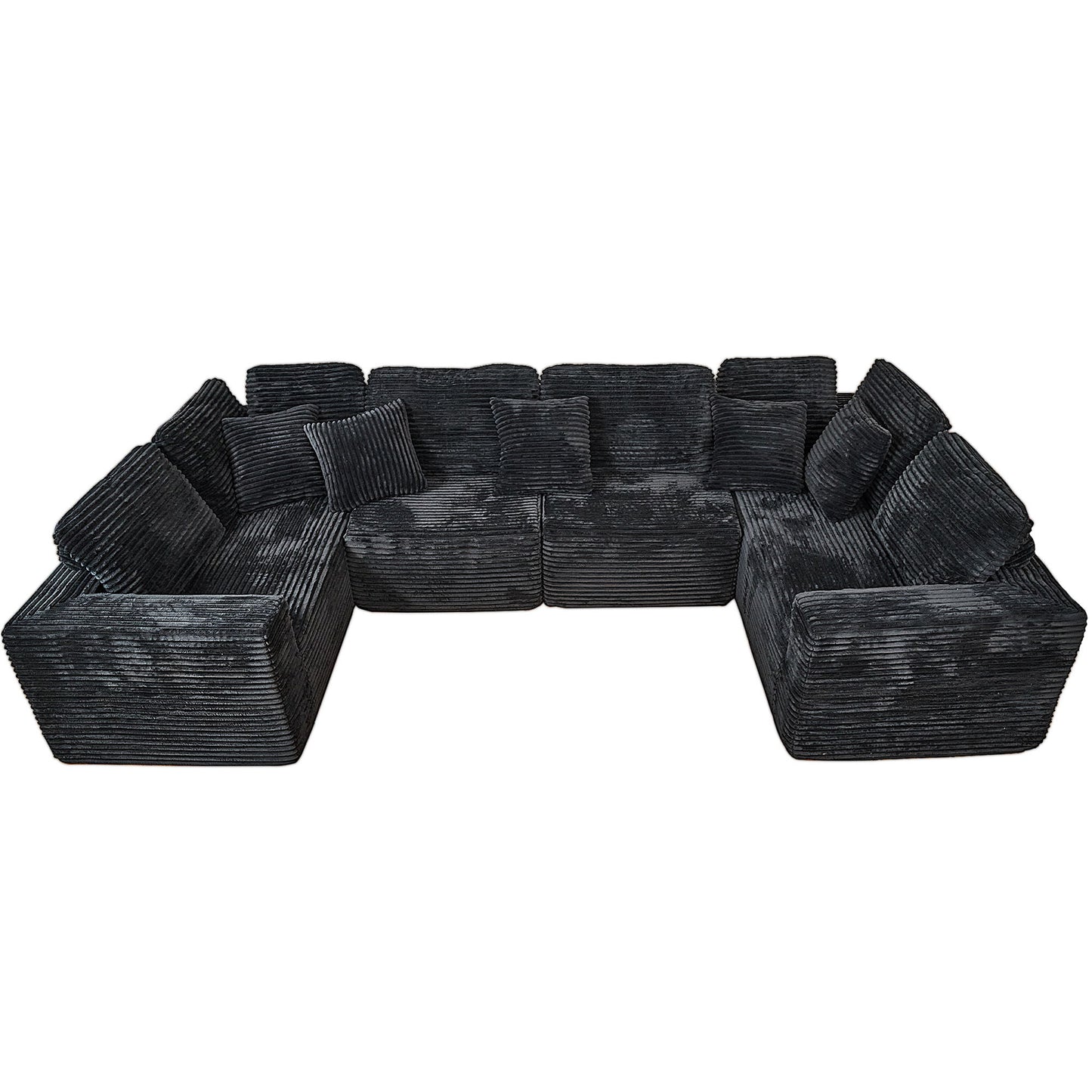 Modular U-Shaped Sectional Sofa, 6 Seater Chaise Lounge With Reversible Design - Black