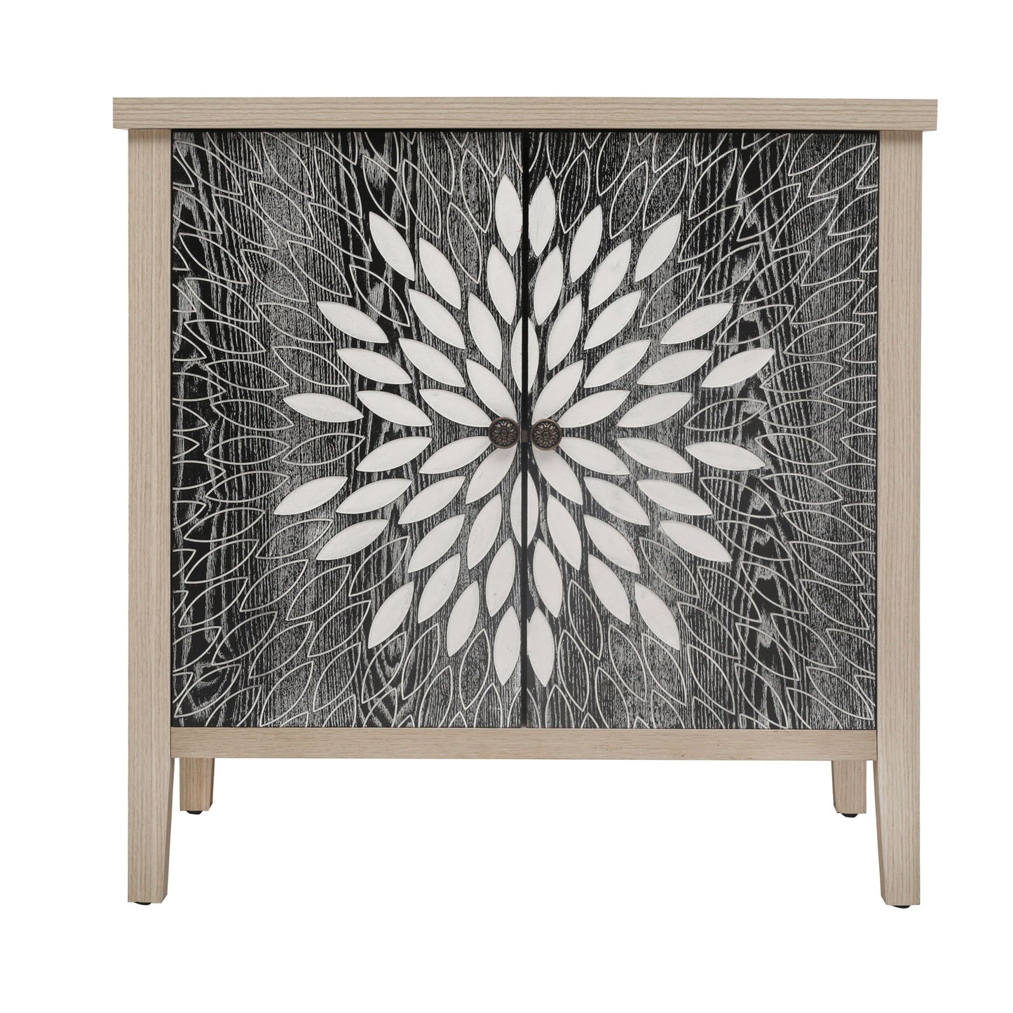 2 Door Carved Storage Cabinet With Adjustable Shelf, Accent Furniture