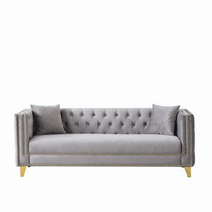 3 Seater Deep Seat Sofa, Sofa With Button Nailhead, Square Arm