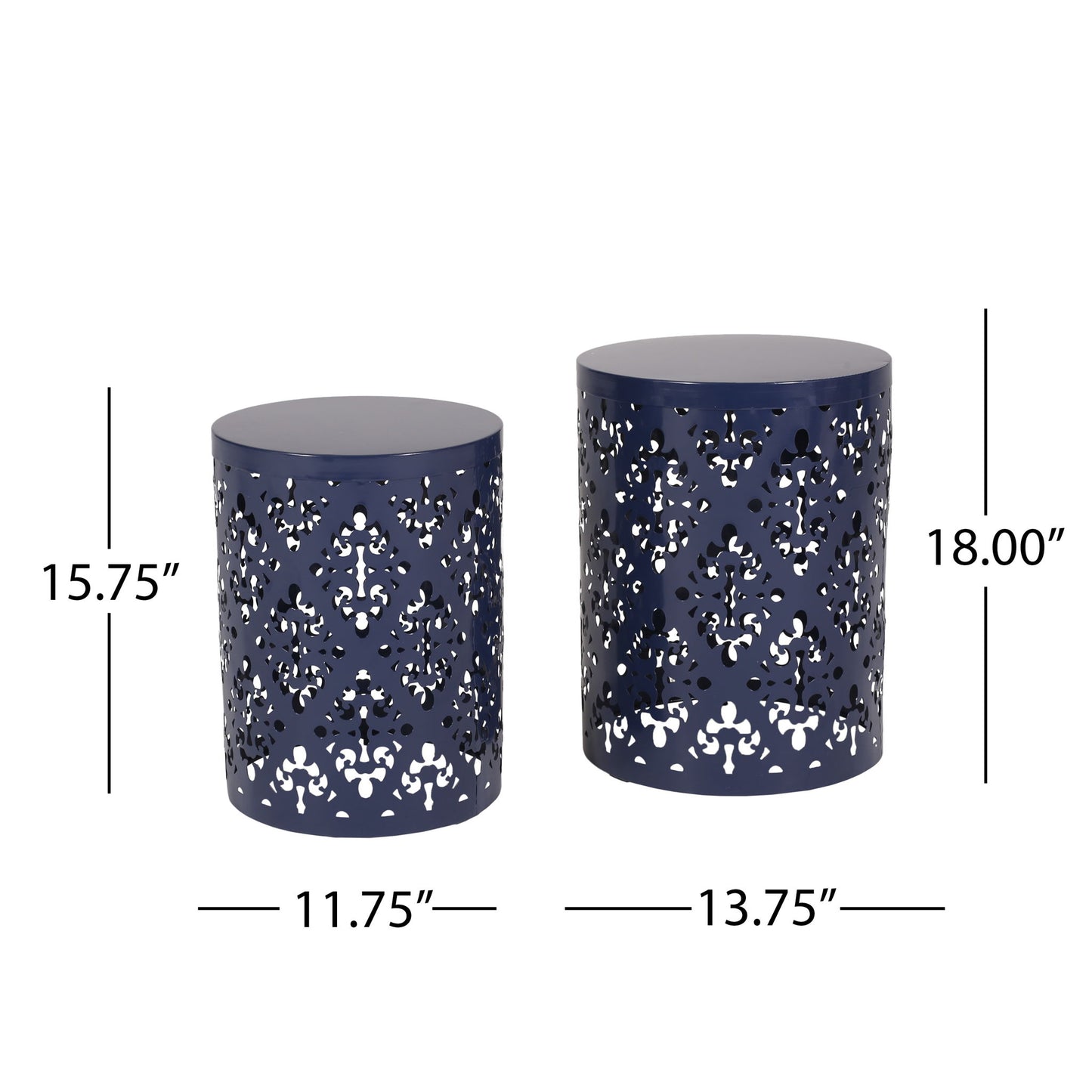 Modern Iron Cut Design End Table (Set of 2) - Navy Blue