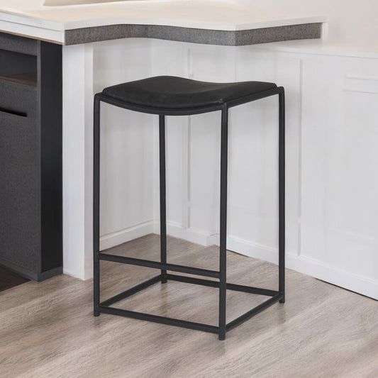 Leather And Iron Backless Counter Height Bar Chair - Black