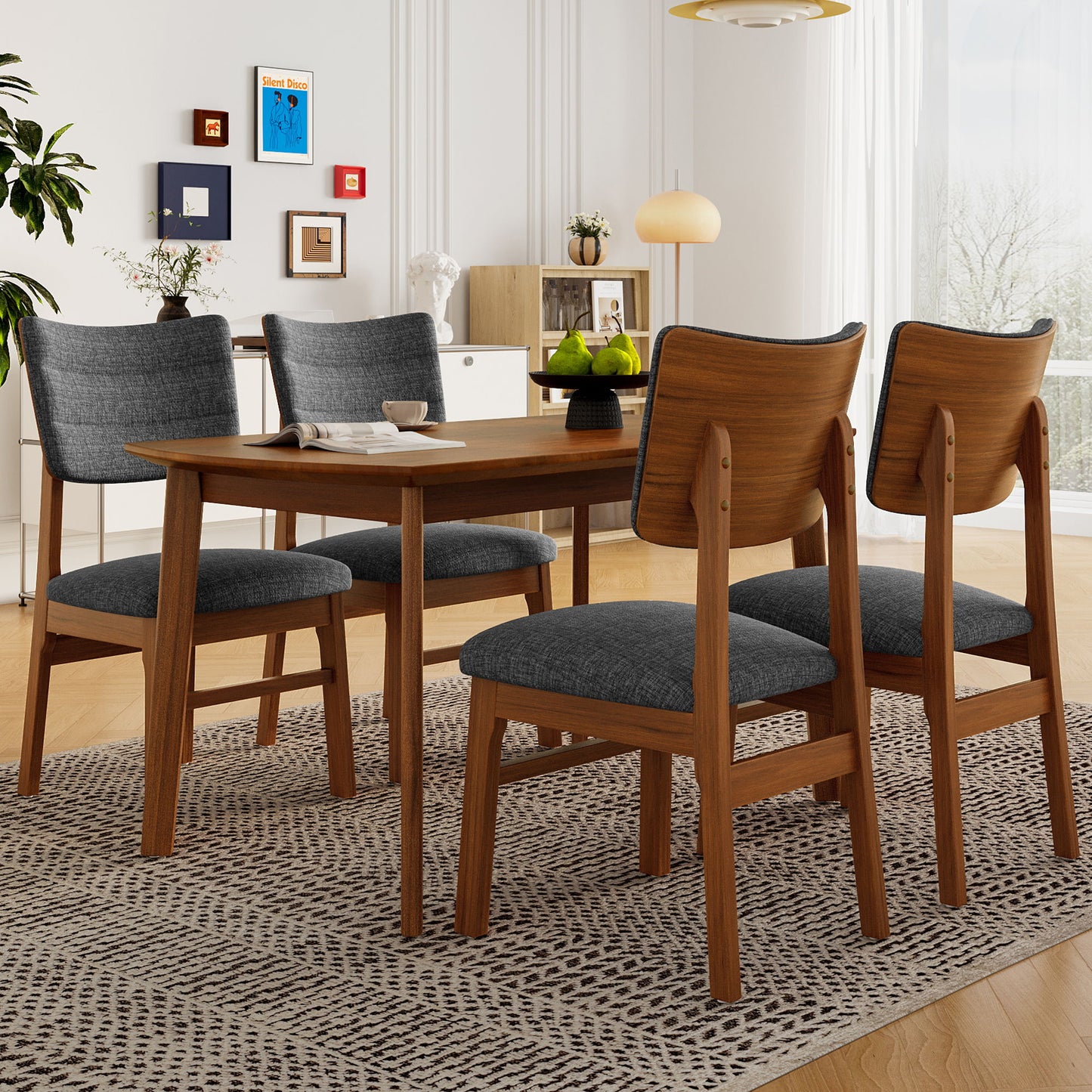 Mid Century Modern Dining Table Set For 4, Solid Wood Dining Table And Solid Wood Chairs, 5 Pieces Farmhouse Dining Table And 4 Upholstered Chairs - Brown / Gray