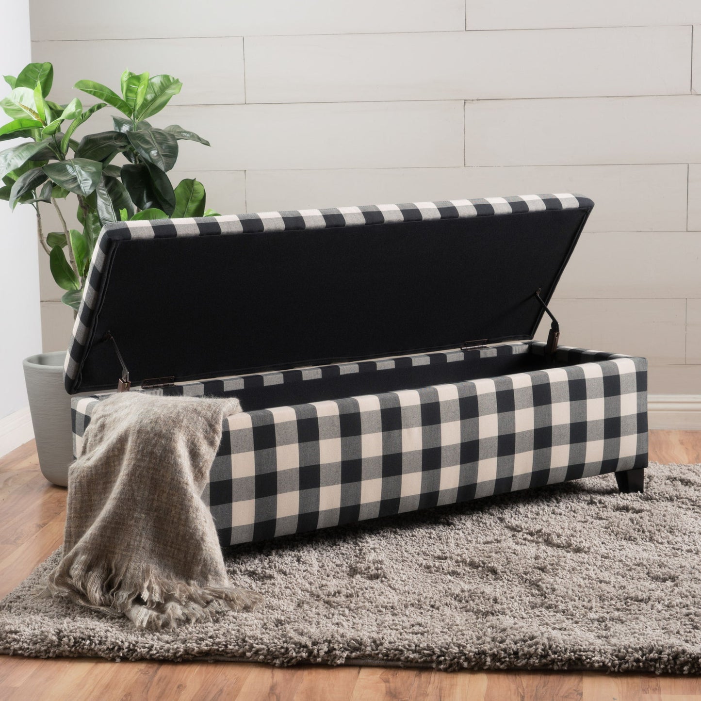 Contemporary Storage Ottoman With Seating And Storage - Black
