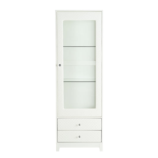Modern Upholstered Glass Display Cabinet With Adjustable LED Light - White