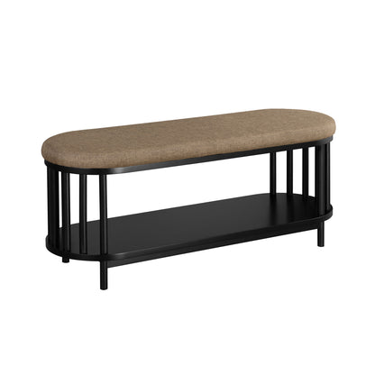 Upholstered Top Storage Bench With Lower Shelf - Black