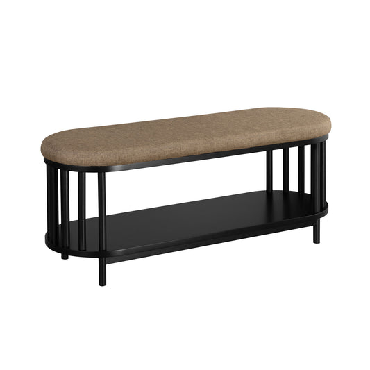 Upholstered Top Storage Bench With Lower Shelf - Black