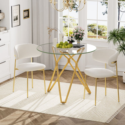 Modern Round Tempered Glass Dining Table With Sturdy Metal Legs For 1 - 4 People - Gold
