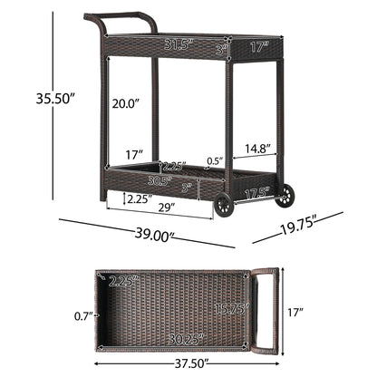 Resin Wicker Bar Cart With Metal Frame - Brown