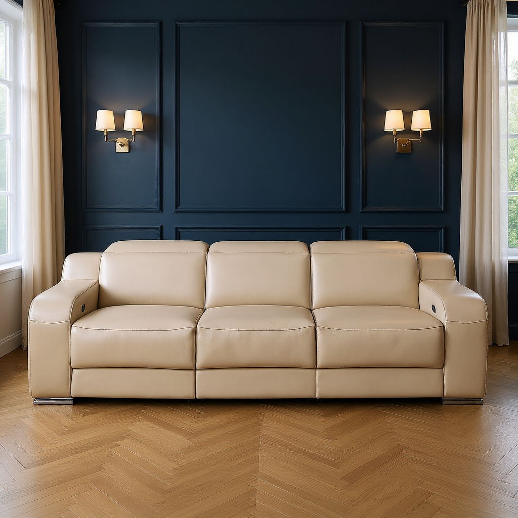 103" Modern Italian Leather Reclining USB Sofa - Beige