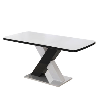 Rectangle Dining Table, Stretchable, Table Top With X Shape And Legs And Base - White / Black
