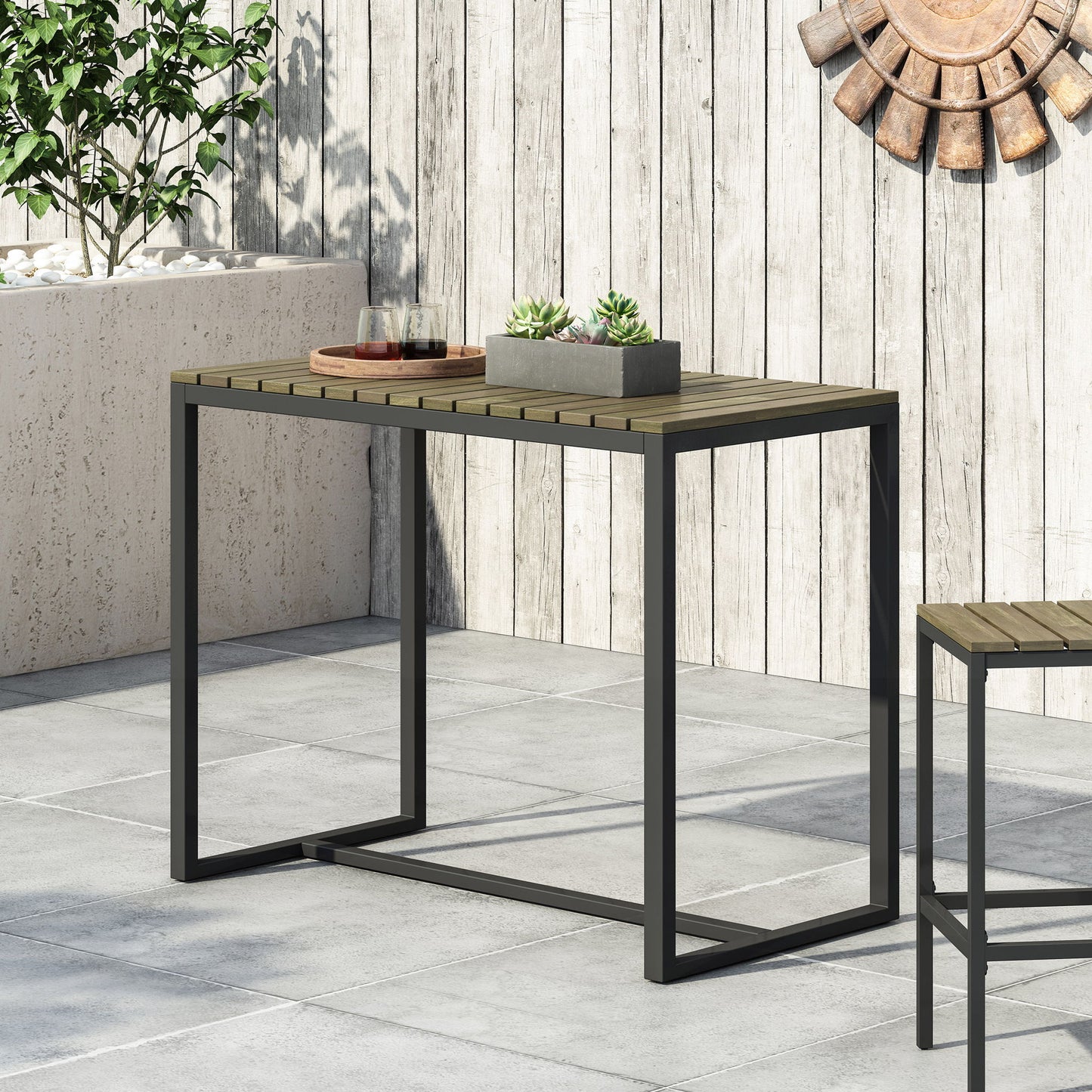 Ernesto - Outdoor Industrial Acacia Wood Bar Table