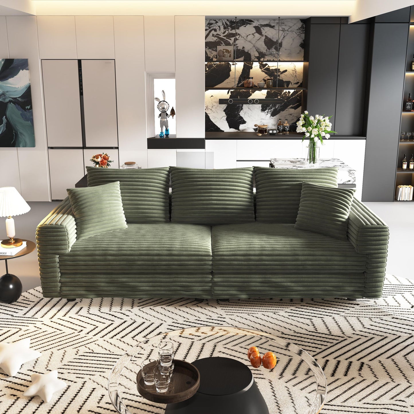 Plush Corduroy 4 Seat Sofa, Modern Comfy Upholstered Sofa Cloud Couch, Deep Seat Couches With Soft Pillows