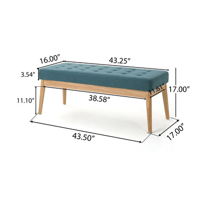 Vibratory - Button Tufted Upholstered Ottoman With Splayed Wooden Legs - Teal / Natural