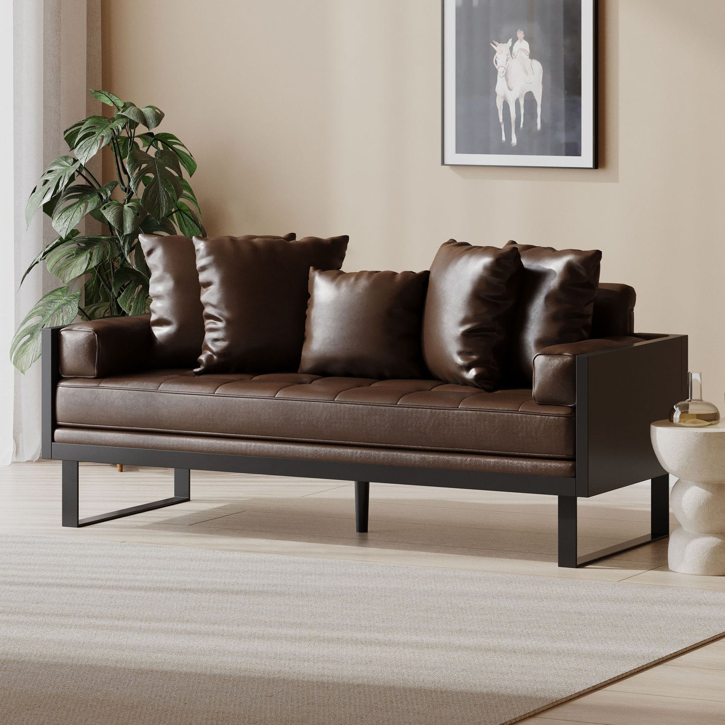 Contemporary Oversized Loveseat With Accent Pillow