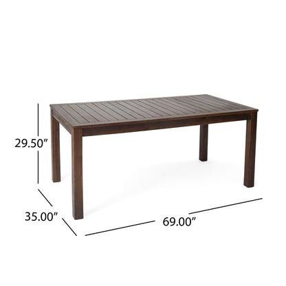 Acacia Wood Outdoor Dining Table With Slatted Top - Dark Brown