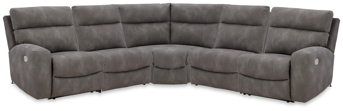 Next-Gen Durapella - 5-Piece Power Reclining Sectional With RAF And LAF Recliners - Slate - Faux Leather