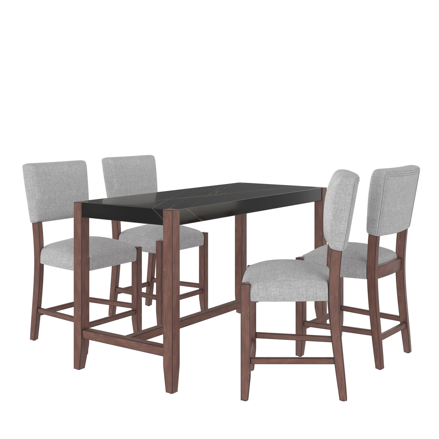 5 Piece Counter Height Dining Set, Bar Table With 4 Upholstered Chairs