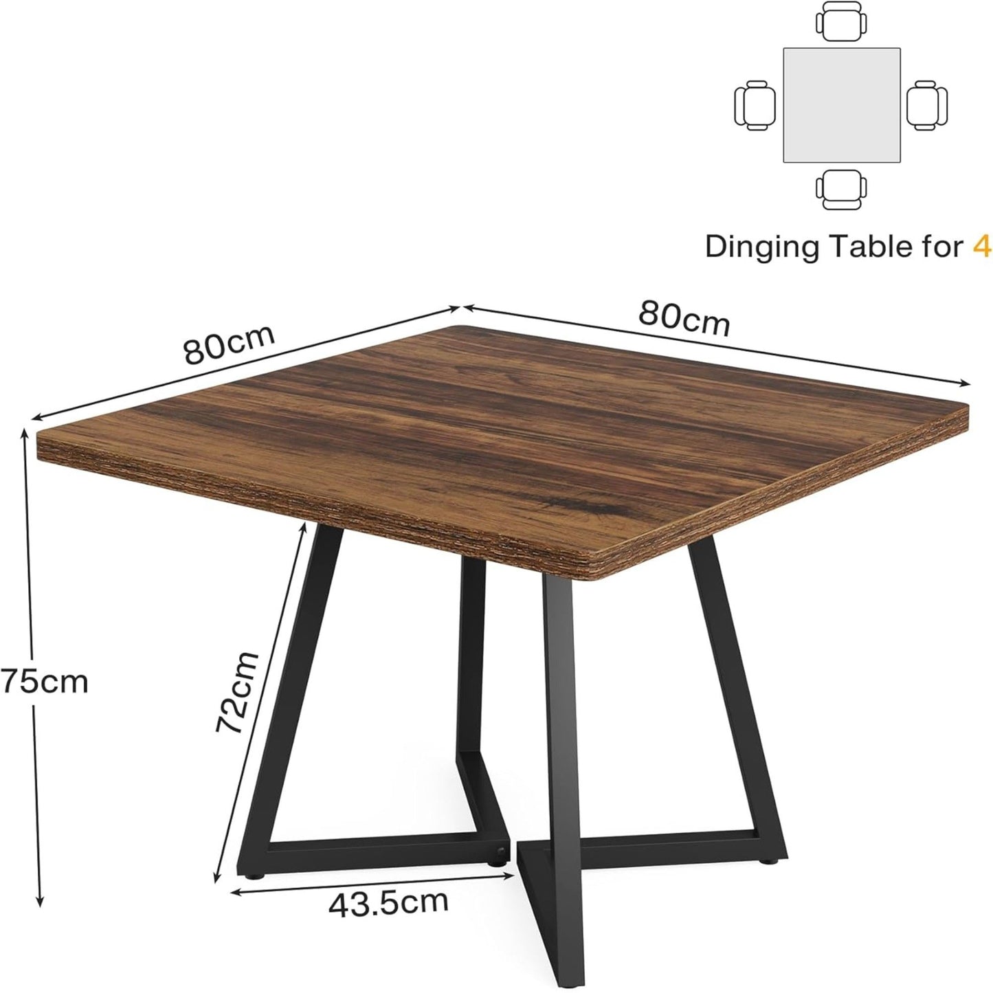Square Dining Compact Kitchen Table - Brown / Black