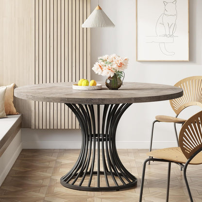 Round Dining Table For 4 - 6, (Table Only) - Gray / Black