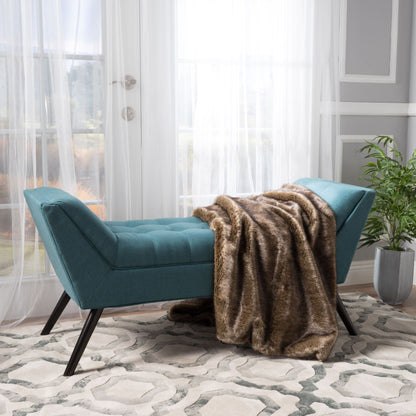 Modern Fabric Bench With Padded Seat And Wide U Shape Design - Teal