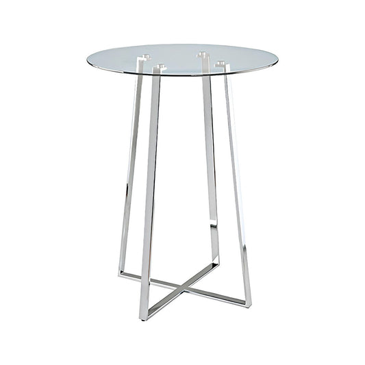 32" Clear And Rounded Glass And Iron Bar Table - Silver