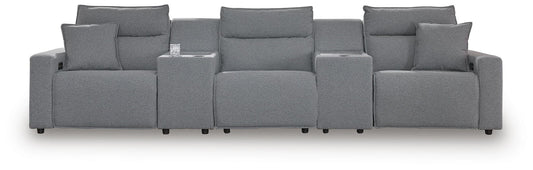 Modmax II - 5-Piece Power Reclining Sectional With Power Armless Recliner And 2 Consoles - Salt And Pepper - Next-Gen Nuvella