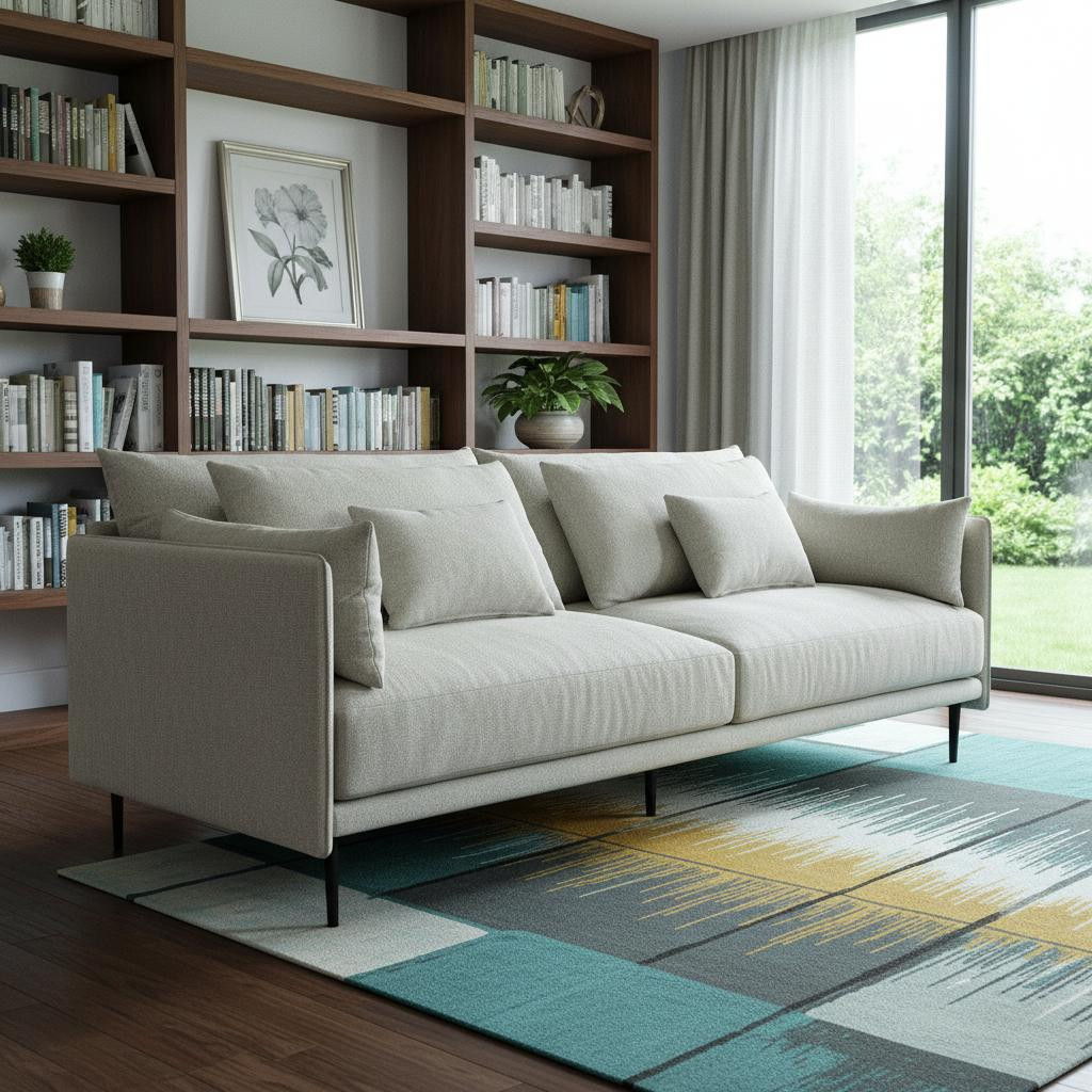 85" Fabric Solid Wood Sofa - Beige