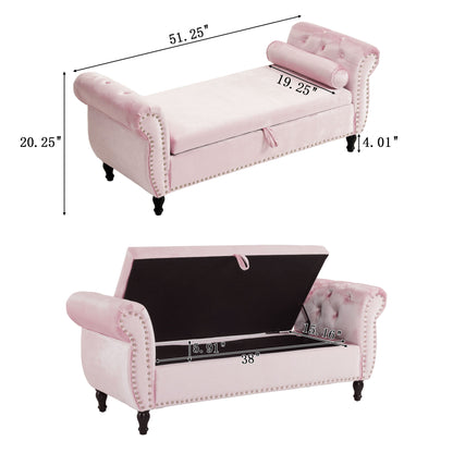 Luxurious Velvet Multifunctional Storage Ottoman Bench With Pillow
