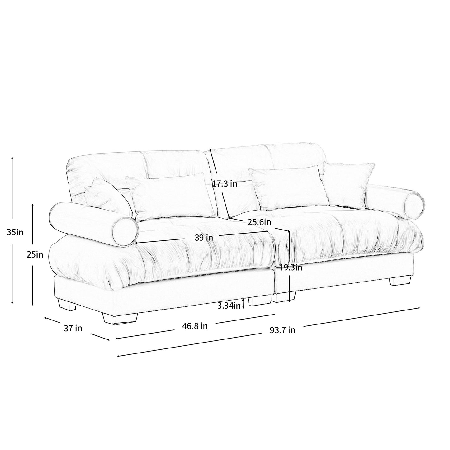 Modern Oversize Sofa With Cloud Like Comfort, Featuring Waist And Throw Pillows