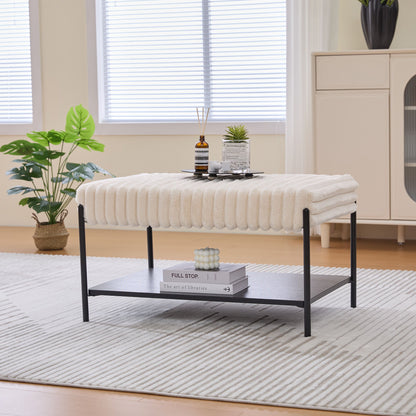 Upholstered Ottoman Coffee Table Foot Rest With Open Storage