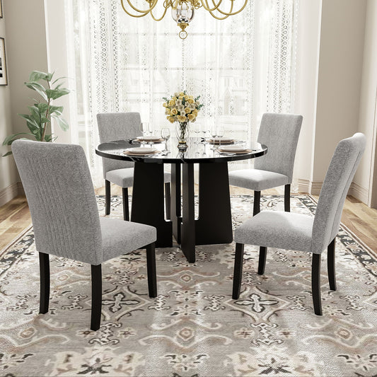 5 Piece Round Dining Table Set, Modern Table And 4 Upholstered Chairs For Dining Room