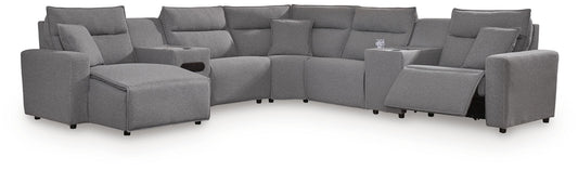 Modmax II - 7-Piece Power Reclining Sectional With LAF Press Back Power Chaise And Audio Console - Salt And Pepper - Next-Gen Nuvella
