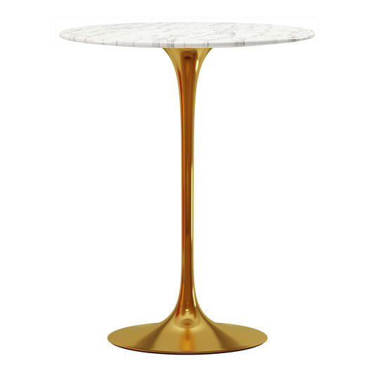 Rounded Marble And Metal Bar Table - White And Gold