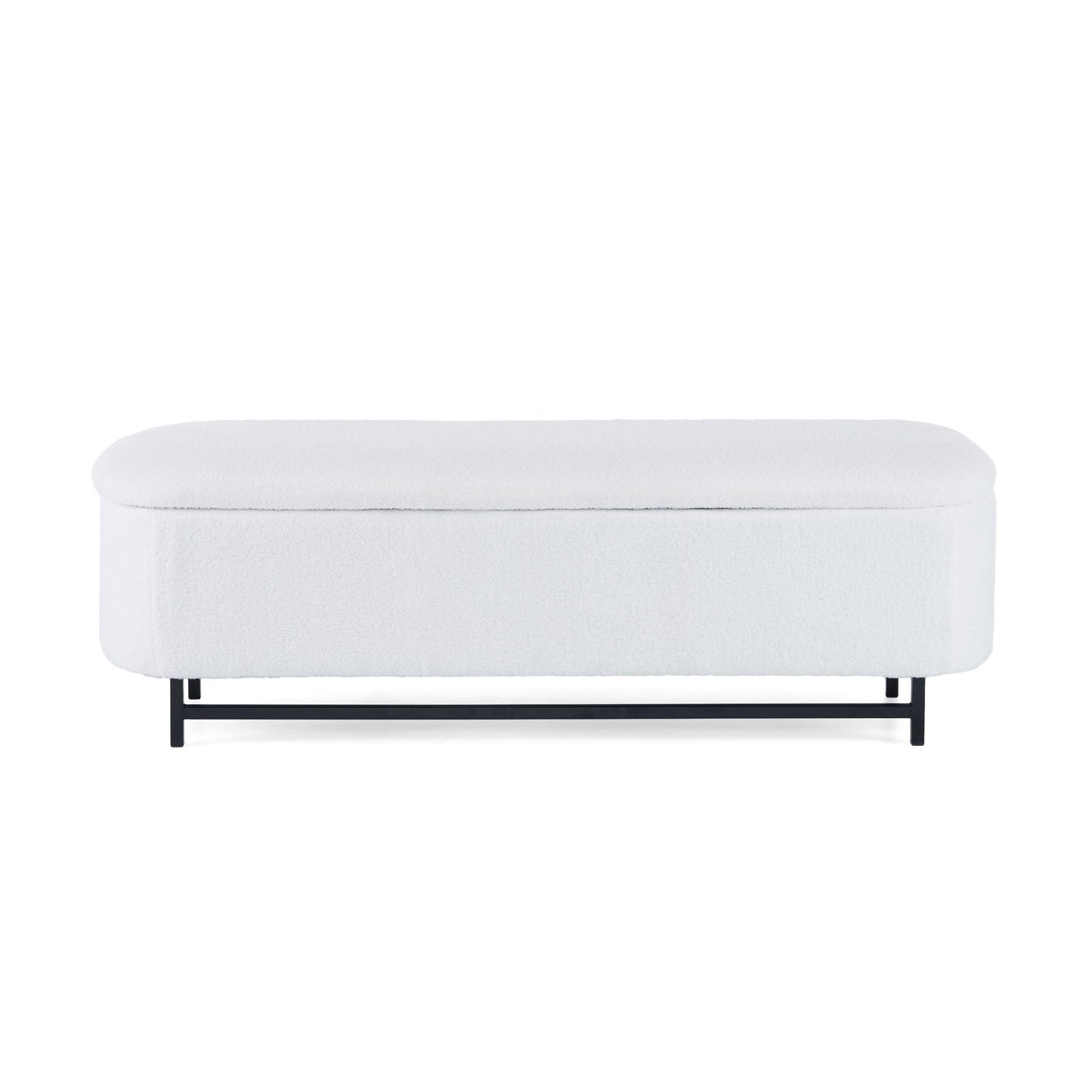 Modern Elegant Ottoman With Spacious Storage Function With Metal Feet - White / Black