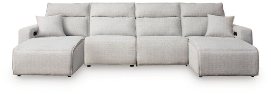 Modmax II - 4-Piece Power Reclining Sectional With 2 Power Armless Recliners And Double Chaise - Stone - Next-Gen Nuvella