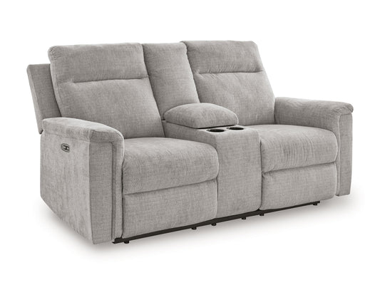 Barnsana - Dbl Power Reclining Loveseat with Console - Fabric - Ash