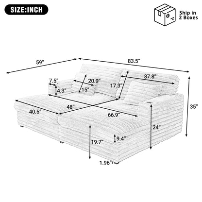 Plush Oversized Double Chaise Lounge Sofa Bed With USB Ports And Cup Holders