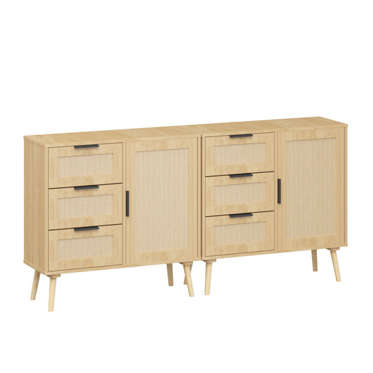 Dresser With Drawers And Adjustable Shelf - Antique Natural / Rattan