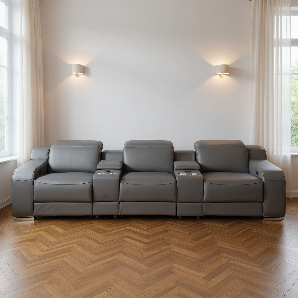 129" Italian Leather Reclining USB Sofa - Dark Gray