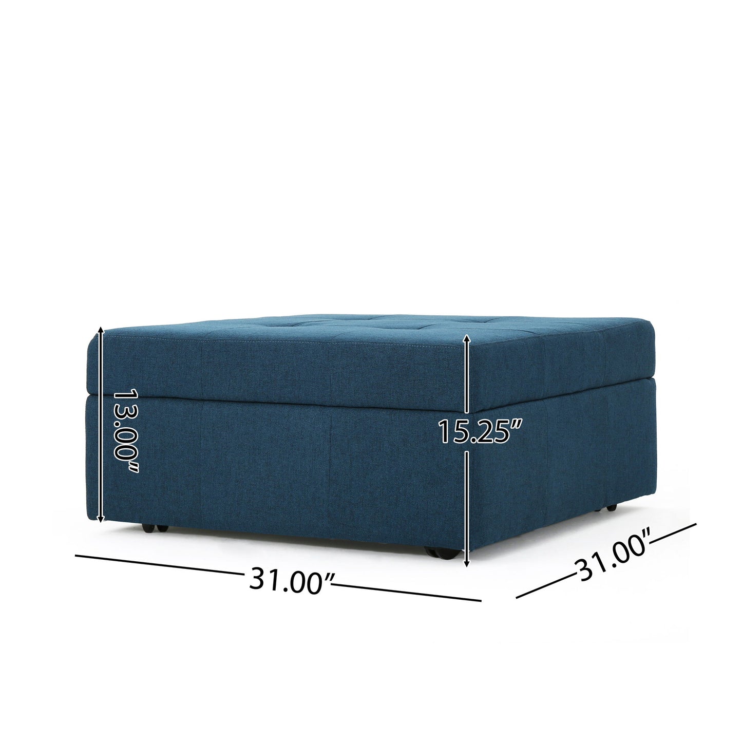 Flip Top Ottoman With Tufted Waffle Stitch And Rolling Casters - Navy Blue