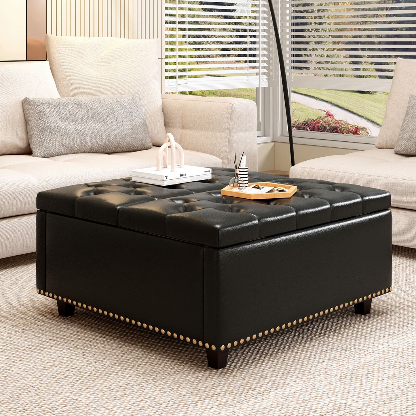 Large Square Storage Ottoman With 2 Storage Doors