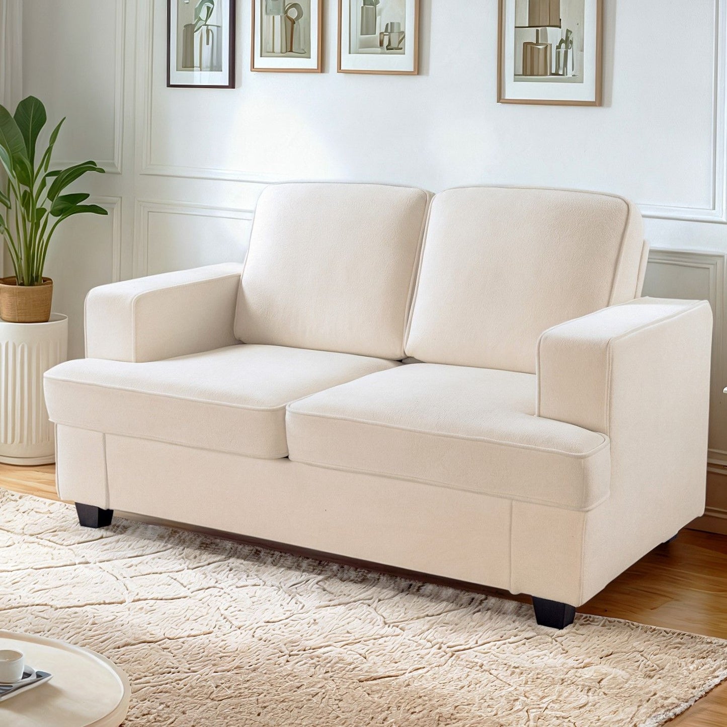 Modern Loveseat, Comfortable 2 Seater Couch With Deep Seating, Loose Back Cushions, Wide Arms