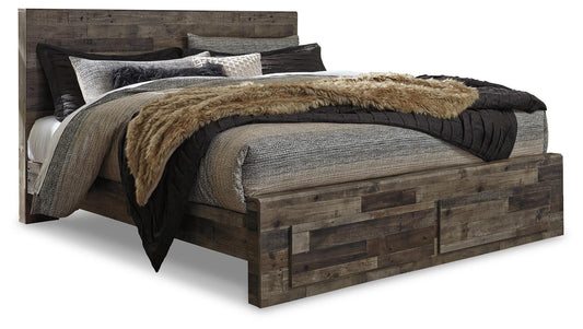 Derekson - King Panel Bed With 2 Storage Drawers - Multi Gray - Wood