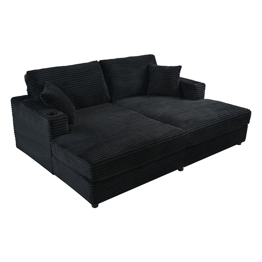 Oversized Loveseat Chaise With 2 USB Ports, 2 Cup Holders And 2 Throw Pillows