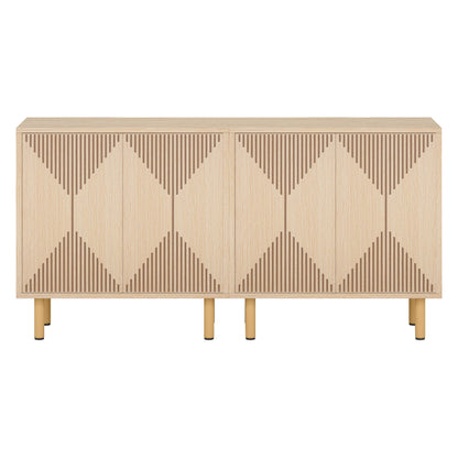 Sideboard Buffet Cabinet With Carved Doors - Yellow