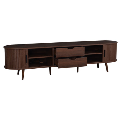 TV Stand For 70" TV, Console With Tambour Doors, Drawers And Built In Power Outlet - Dark Brown
