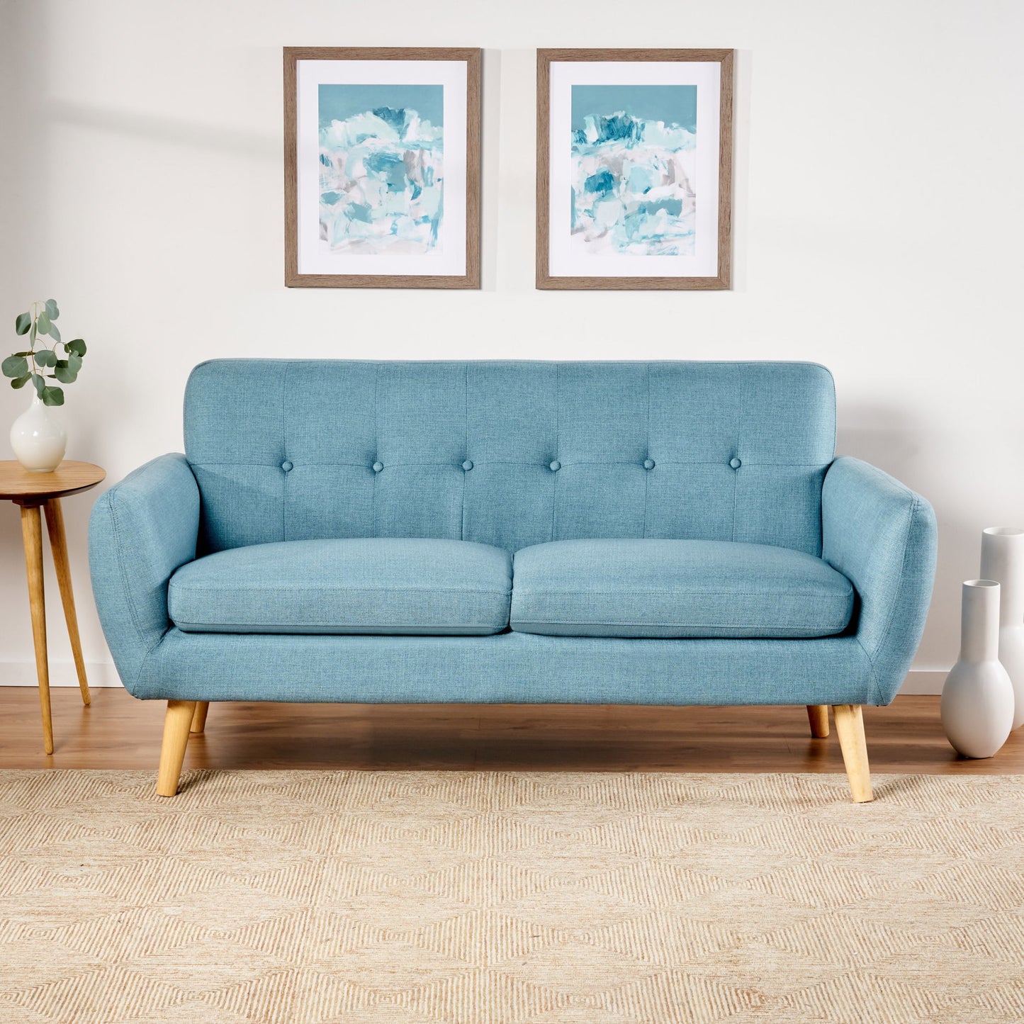Modern Loveseat Sofa With Button Tufted Backrest