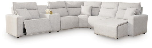 Modmax II - 6-Piece Power Reclining Sectional With RAF Press Back Power Chaise And Console - Stone - Next-Gen Nuvella