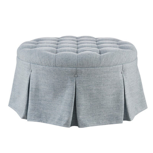 Skirted Tufted Round Ottoman With Button Top - Gray