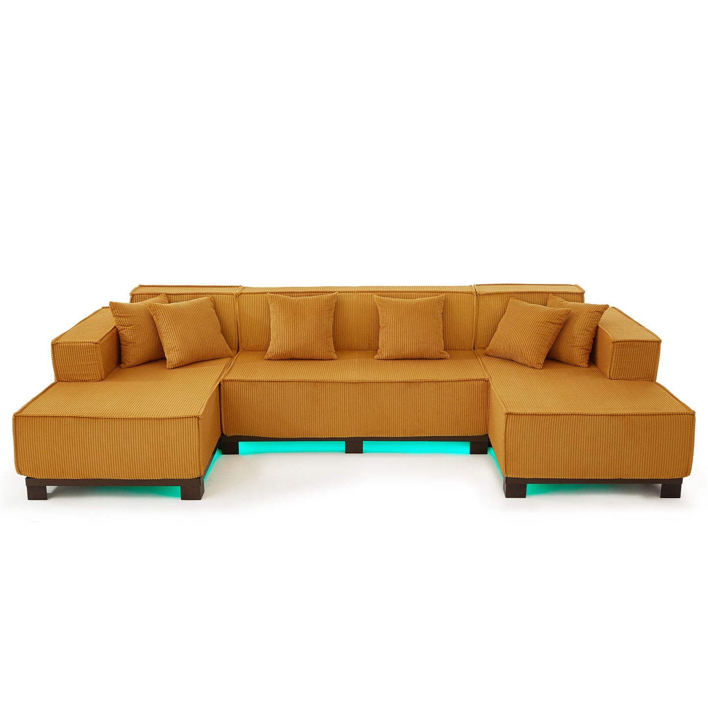 U-Shaped Sectional Sofa With RGB LED Light Strip And 6 Pillows